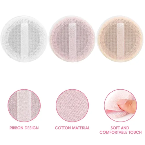 Vista 4 de WLLHYF 24 piezas de maquillaje de algodón rosa, soplo cosmético redondo para maquillaje facial en polvo aterciopelado para polvo suelto, lavable