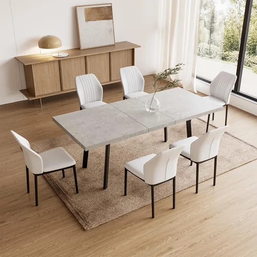 Vista 19 de Zerifevni Juego de mesa de comedor de 5 piezas, mesa de cocina moderna de 46 pulgadas con 6 sillas de comedor para 4, mesa de comedor expandible