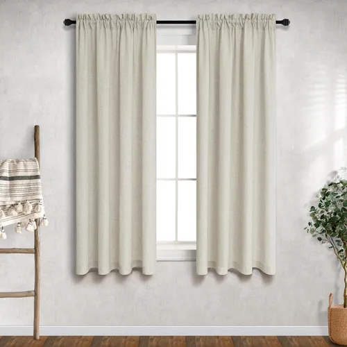 Vista 96 de Mrs.Naturall - Cortinas transparentes con bolsillo para barra de 36x63 pulgadas de lino mezclado negro