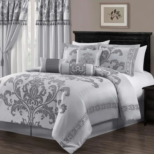 Vista 10 de Chezmoi Collection Juego de edredón floral de jacquard Royale de 7 piezas, matrimonial/doble, negro/dorado