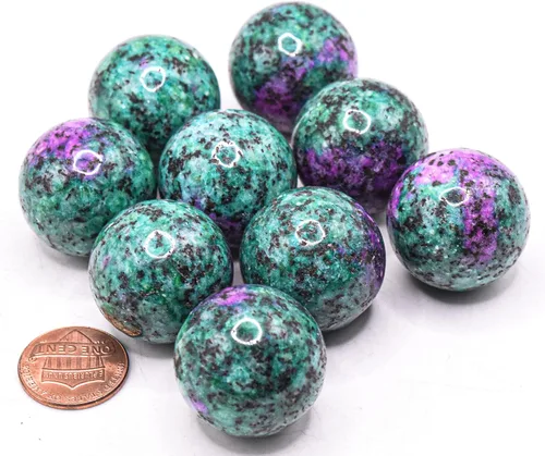 Vista 5 de HQRP 0.984 in Rubí rojo púrpura en esfera de zoisita verde pulido piedra preciosa natural cristal mineral UV reactivo coleccionable bola - China