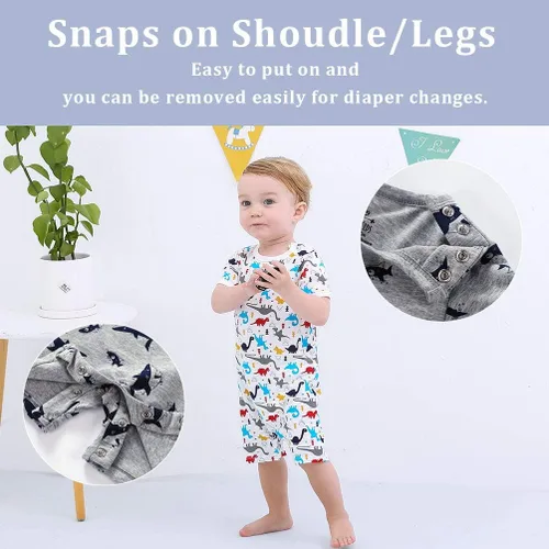 Vista 3 de Zanie Kids Enterizos de manga corta para bebé niño, ropa linda de algodón de verano, paquete de 2