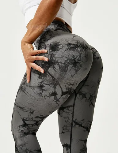 Vista 5 de VOYJOY Leggings sin costuras de teñido anudado para mujer, pantalones de yoga de cintura alta, mallas elásticas con levantamiento de glúteos