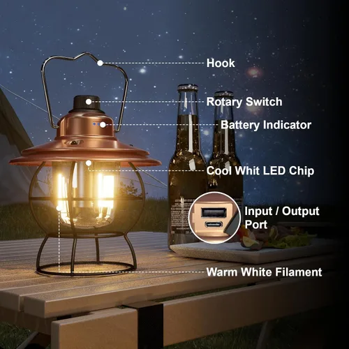 Vista 10 de Linterna de camping LED recargable, cobre