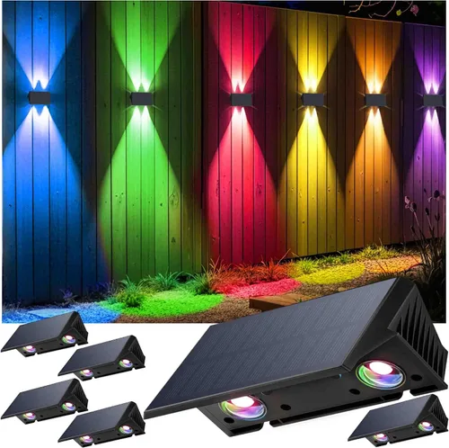 Vista 13 de Luces de valla alimentadas por energía solar, modos multicolores, luces solares para valla al aire libre IP67, luces solares de pared arriba