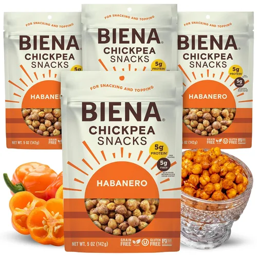 Vista 9 de Biena Bocadillos crujientes de garbanzos tostados, barbacoa, alto en proteínas, alto en fibra, sin gluten, a base de plantas, sin OMG, aperitivos