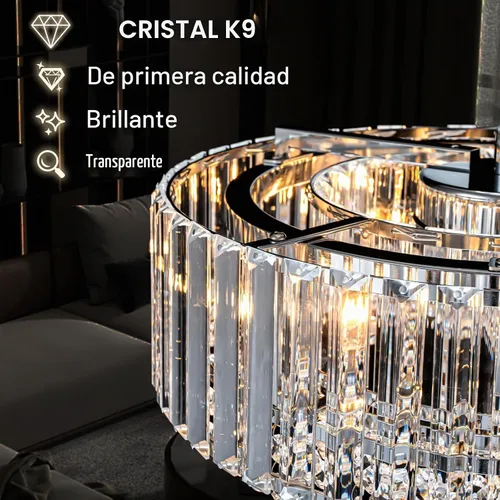 Vista 2 de Lingkai Candelabro de Cristal Moderno de 15.8" Cromado Redondo Semi Empotrado Luminaria de Techo Candelabro para Sala de Estar Comedor Dormitorio