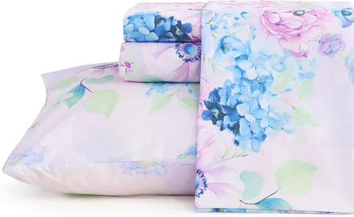 Vista 9 de JSD Juego de sábanas florales azul marino, tamaño individual, sábanas de microfibra impresas de 3 piezas, bolsillo extra profundo, sin arrugas