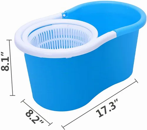 Vista 8 de Sistema de limpieza de piso de fregona, cabezal giratorio de 360 grados, ultratrapeador elástico, juego de cubos, azul, cabezal de microfibra, mango