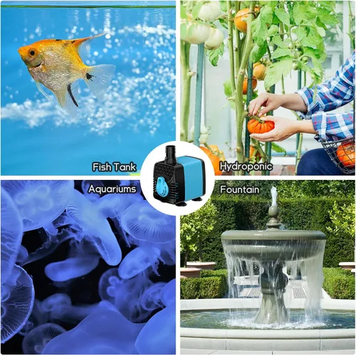Vista 4 de POPOSOAP Bomba de agua sumergible de 160 GPH, bomba de agua de acuario de elevación de 5.5 pies, 12 W CA 110 V, bomba de fuente ultra silenciosa