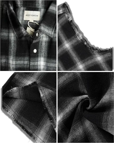 Vista 3 de Camisas de franela sin mangas para hombre, estilo casual, con botones, chaleco vaquero