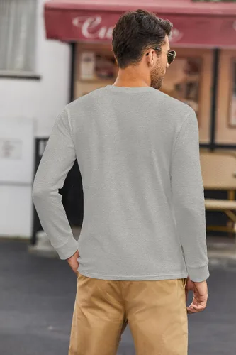 Vista 4 de COOFANDY Camisas Henley de manga larga para hombre con bolsillo