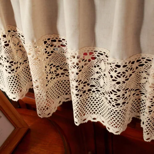 Vista 8 de Cenefa de cortina rústica bohemia para ventana de cocina, casa de campo, hecha a mano, entretejido de encaje de ganchillo, tela de algodón, cortinas
