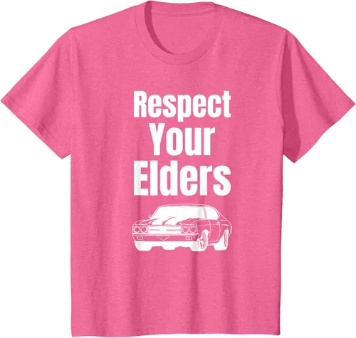 Vista 35 de Divertido regalo de auto para chicos – Respect Your Elders Classic Muscle Car Camiseta, Negro, S