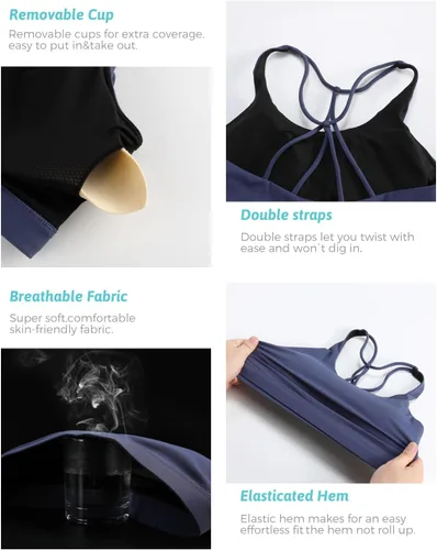 Vista 125 de Brasieres deportivos para mujer, con relleno, tipo camiseta sin mangas, sexis, con espalda cruzada, de alto impacto, largos, ideales para practicar