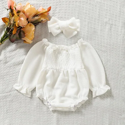Vista 2 de MERSARIPHY Mameluco para bebé niña con diadema plisada para festivales de otoño e invierno