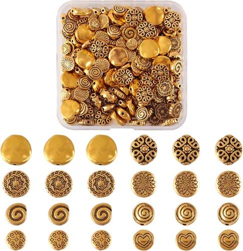 Vista 12 de Craftdady 600 cuentas espaciadoras tibetanas de 10 estilos, colores mezclados, aleación de metal, dijes para pulseras, collares, suministros