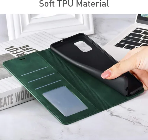 Vista 5 de QLTYPRI Funda tipo cartera para Samsung Galaxy S20 FE, 3 tarjeteros, color verde Funda de piel sintética de alta calidad, cierre magnético