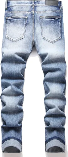 Vista 3 de Skinny Slim Fashion - Jeans elásticos de motociclista de Hip Hop con agujeros rectos rasgados.