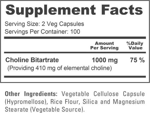 Vista 4 de NusaPure Bitartrato de colina - Apto para vegetarianos/veganos, sin OMG - 1000 mg 200 cápsulas