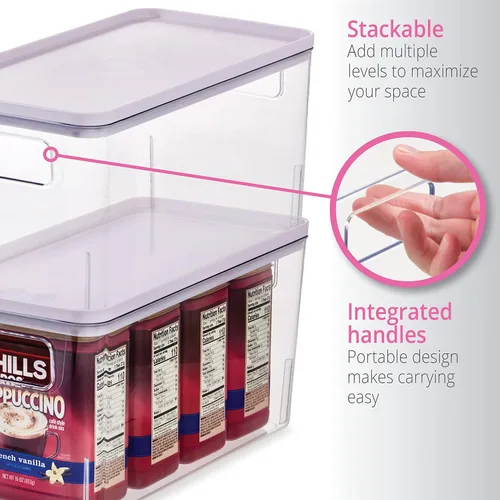 Vista 4 de Rosanna Pansino x iDesign - Contenedor de plástico reciclado para almacenamiento de cocina con tapa, contenedor transparente/tapa de chispas