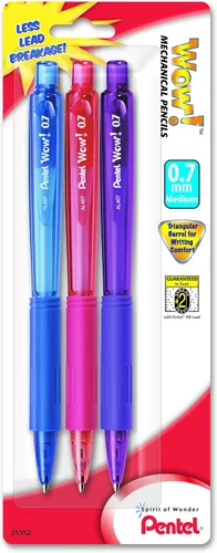 Vista 2 de Pentel Wow - Lápiz mecánico, 0.028 in, barriles surtidos, paquete de 3 (AL407BP3M)