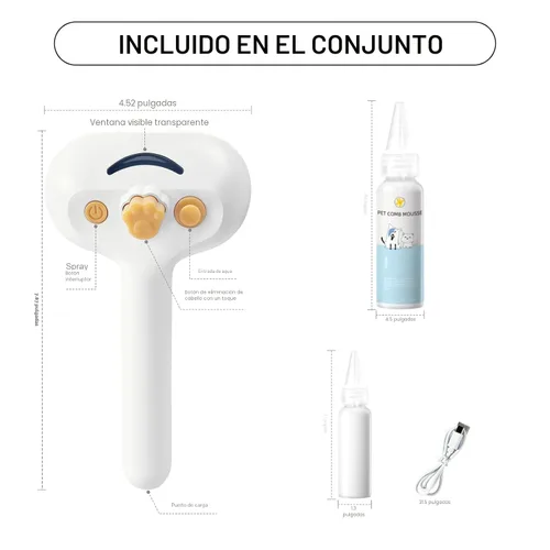 Vista 9 de Cepillo de vapor para mascotas para perros y gatos – Peine de depilación en aerosol 3 en 1 para quitar pelo y aseo, suaviza la piel y reduce