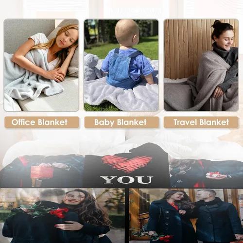 Vista 6 de Manta personalizada con foto, manta personalizada con imágenes, regalos personalizados para el día de San Valentín para mamá, papá, amigos, novio
