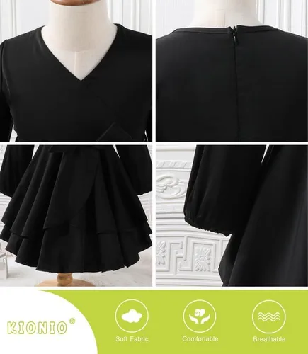 Vista 6 de Vestido elegante de manga larga para niñas con cremallera 4-13 años