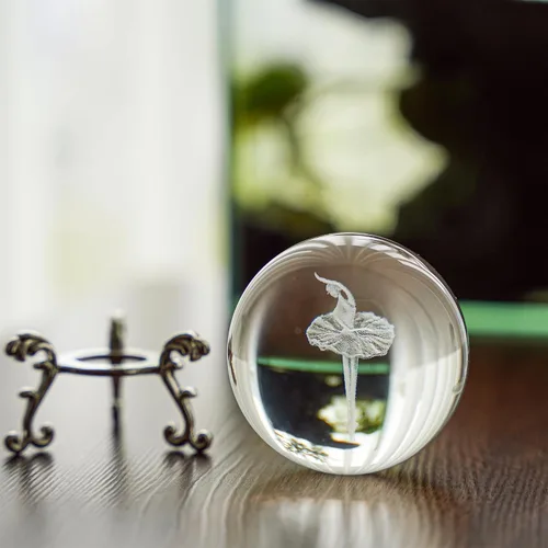 Vista 5 de HDCRYSTALGIFTS Figura de Bailarina Elegante de Cristal Grabada con Láser 3D, Peso de Papel de Bailarina Danzante, Esfera de Vidrio para Decoración
