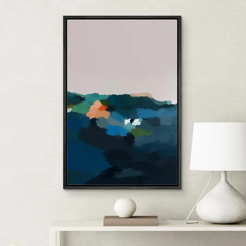 Vista 3 de IDEA4WALL Lienzo enmarcado para pared, acuarela pastel, cordillera, valle, ilustraciones abstractas, naturaleza, arte moderno, bohemio, decorativo