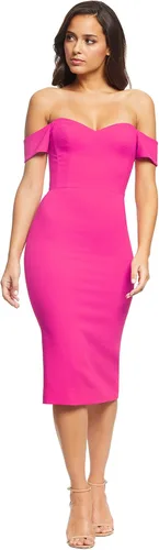 Vista 7 de Dress the Population Vestido para Mujer Bailey de Hombros Descubiertos Escote Corazón Ajustado Midi Tubo Negro
