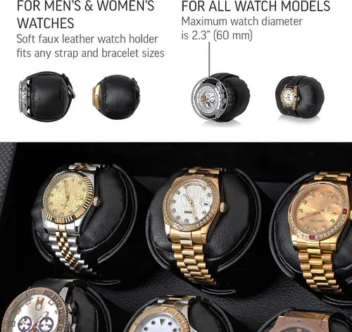 Vista 3 de Bobinador de reloj para 6 relojes automáticos con opción de parada del motor y compartimento de batería