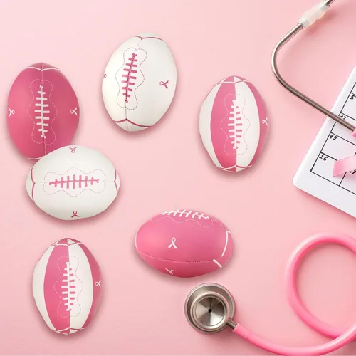 Vista 5 de Liliful 24 bolas de estrés para concientización sobre el cáncer de mama, bolas de estrés con cinta rosa para regalos de conciencia de senos, regalos