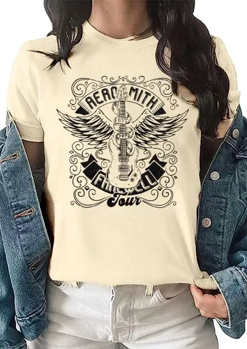 Vista 3 de Rock Band Shirt Woman Vintage Hard Rock Tshirts Heavy Metal Guitar Shirts Farewell Concert Tour Short Sleeve Tee Tops