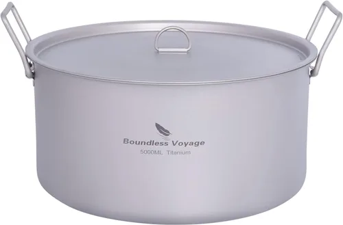 Vista 9 de Boundless Voyage Olla de titanio de 2 litros con tapa con mango plegable para sopa para acampar al aire libre, senderismo, picnic, cocina