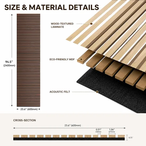 Vista 2 de Paneles acústicos de madera para pared, panel de listones de sonido acanalado flexible 3D (marrón) Insonorizada, absorbente, cancelación de ruido