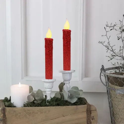 Vista 5 de CVHOMEDECO. Velas LED sin llama con purpurina parpadeantes que funcionan con pilas, con temporizador para el hogar, boda, Halloween, decoración
