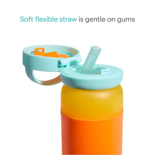 Vista 3 de Munchkin Stay Cool Botella de agua aislada con popote para niños pequeños, 12 onzas, azul
