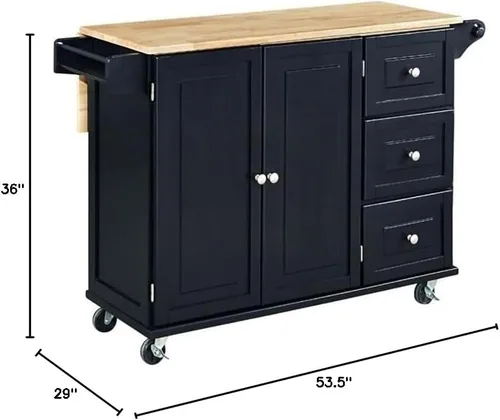 Vista 11 de Hawthorne Collections Carrito de cocina de madera tradicional en negro