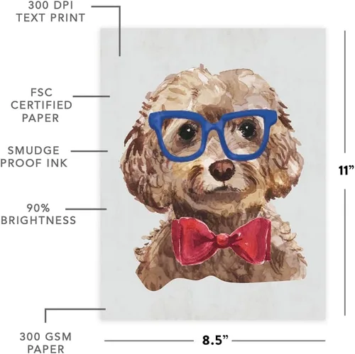 Vista 122 de Andaz Press Póster impreso para pared de perro, 8.5 x 11 pulgadas, Bulldog inglés con gafas negras, 1 paquete, regalo de cumpleaños de Navidad, sin