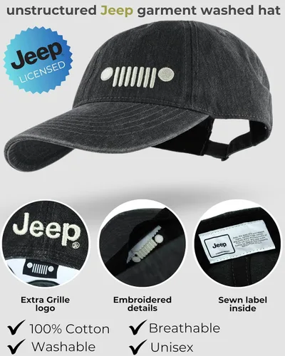 Vista 2 de Jeep Grille Logo Garment Washed Hat Negro