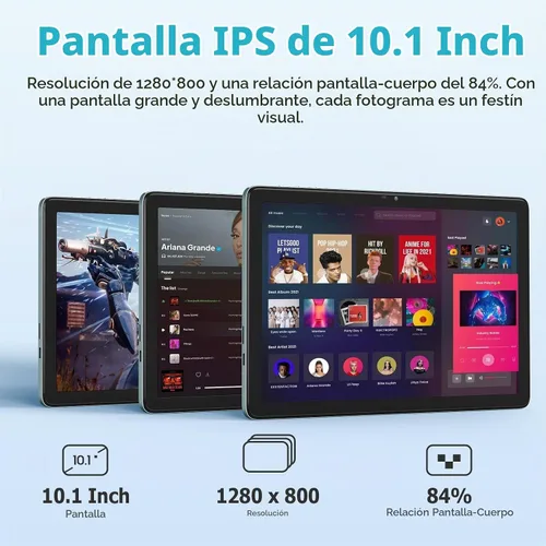 Vista 2 de Tablet Android de 10.1 pulgadas, tabletas Android 14 con 128GB+8 (4+4 expandir) GB, 2.4+5G WiFi Tablet PC con pantalla táctil FHD IPS, cámara dual