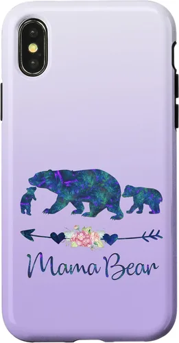 Vista 5 de Teal Blue Purple Floral Mama Bear and Two Cubs Silver Purple Case for iPhone 17