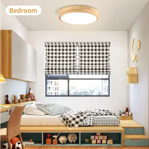 Vista 7 de Lámpara de Techo LED Empotrada: 12 Pulgadas 24W Luminaria de Dormitorio de Madera con Lámparas de Techo Redondas Modernas Planas Aéreas Minimalistas