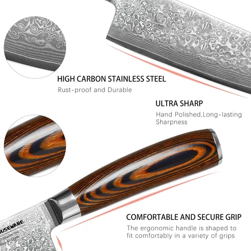Vista 5 de Cuchillo de chef profesional de Damasco, 67 capas hecho a mano de 8 pulgadas, cuchillo de chef de Damasco, VG10 Super Steel Core