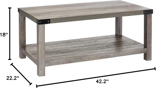 Vista 7 de ROCKPOINT Muebles estilo granero estilo granja rectangular acento mesa de centro, gris lavado