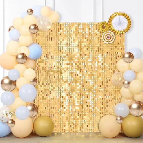 Vista 41 de 12 paneles cuadrados de lentejuelas brillantes para pared color azul claro (Baby Blue) telón de fondo decorativo para fiestas de bodas