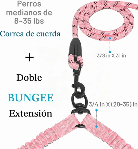 Vista 2 de iYoShop Correa doble para perro, giratoria de 360°, correa para caminar sin enredos con elástico absorbente de golpes para dos perros