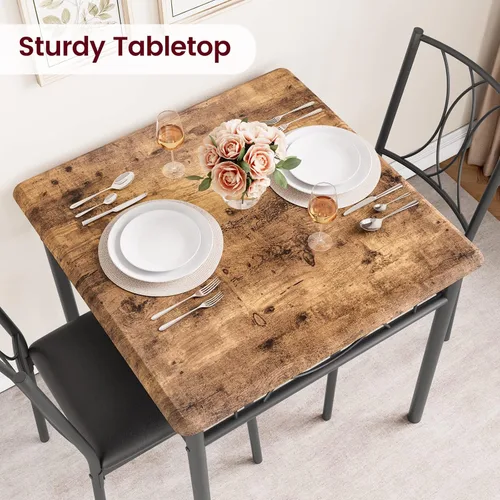 Vista 4 de CABIHOME Juego de mesa de comedor para 2, juego de mesa de cocina de 3 piezas con 2 sillas tapizadas, juego de mesa de cocina cuadrada para espacios